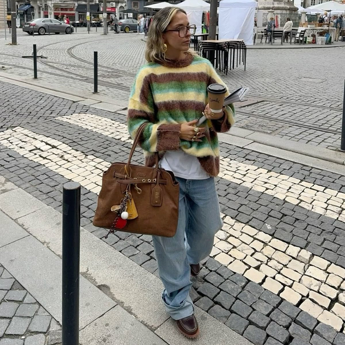 Fuzzy Striped Knit Sweater