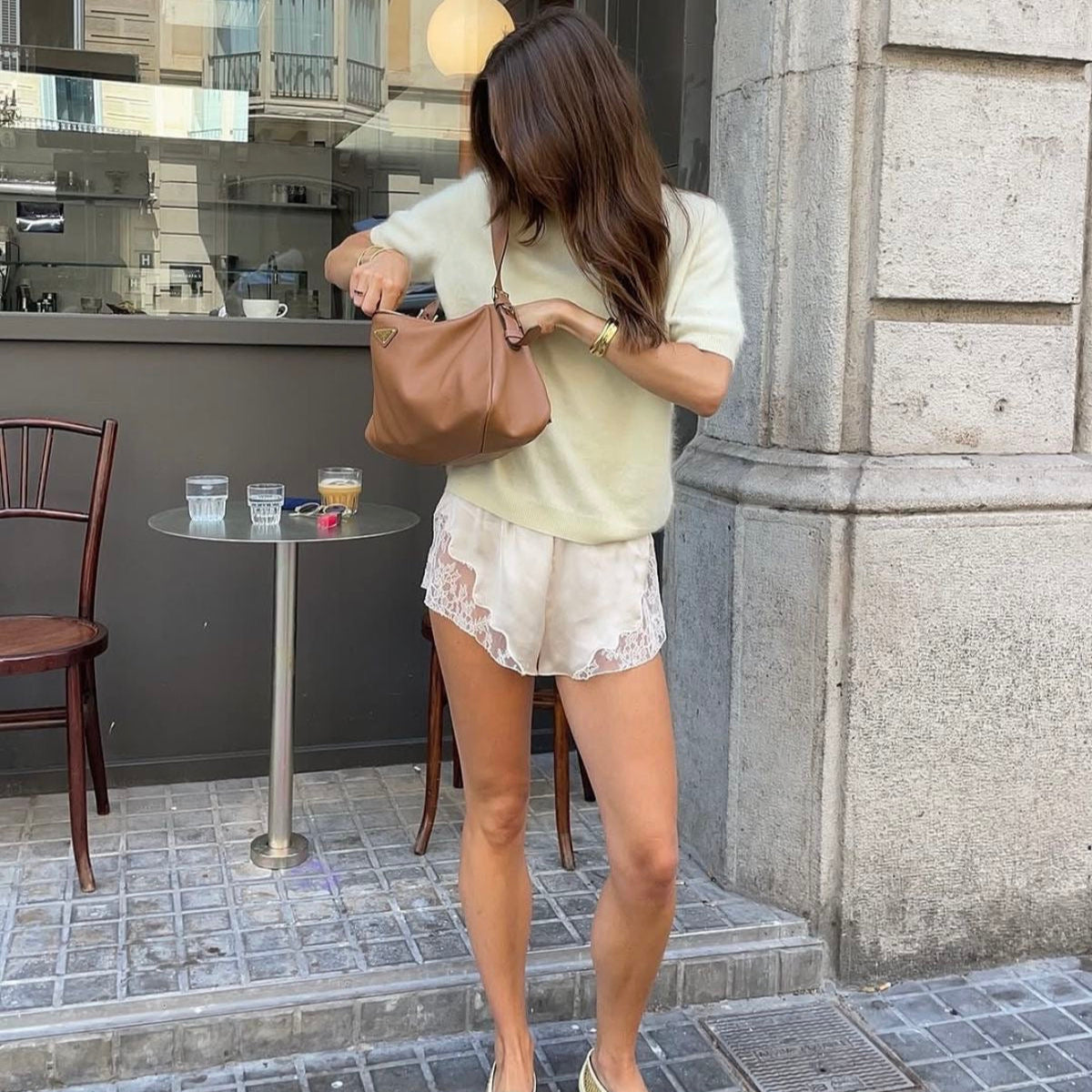 Satin Lace Trim Shorts