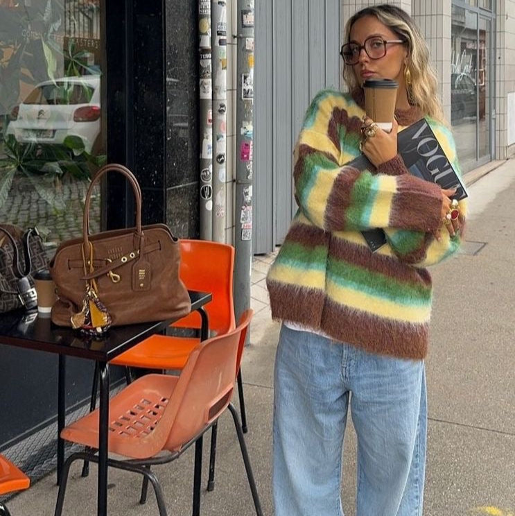 Fuzzy Striped Knit Sweater